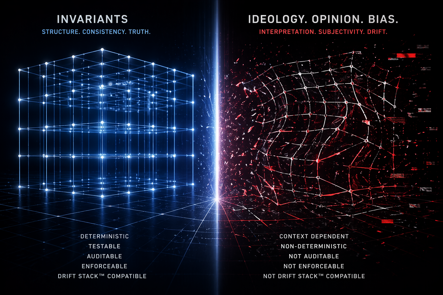Why Opinion, Bias, and Ideology Do Not Belong in Architecture, Invariants, and Are Not Drift Stack™ Compatible